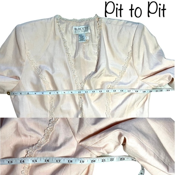 Vintage Black Tie Oleg Cassini 100% Silk Blush Embellished Suit Deadstock Sz 14 - Picture 11 of 17